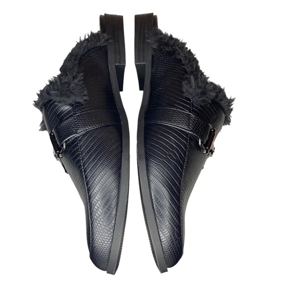 NEW G.H. Bass & Co Gwen Faux Croc leather mules faux fur trim womens shoes 8 - Picture 4 of 9